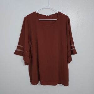 Maurices XXL Burnt Orange Sheer Accent Bell Sleeve Blouse